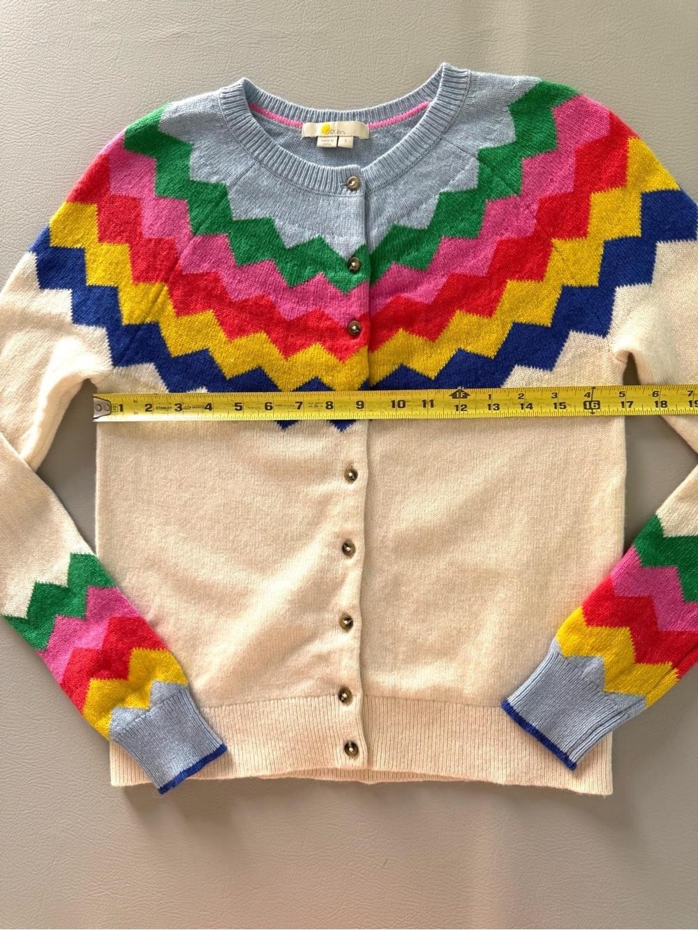 Boden Rothesay Fair Isle Rainbow Zigzag Stripes Cardigan Sweater Women’s Small - Picture 3 of 12